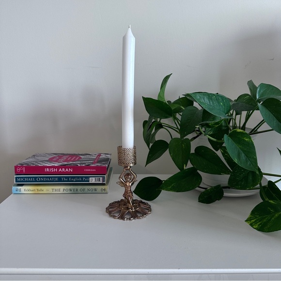 Rose Brass Tone Metal Cherub Candle Stick. 3.5” x 5” - Picture 10 of 10